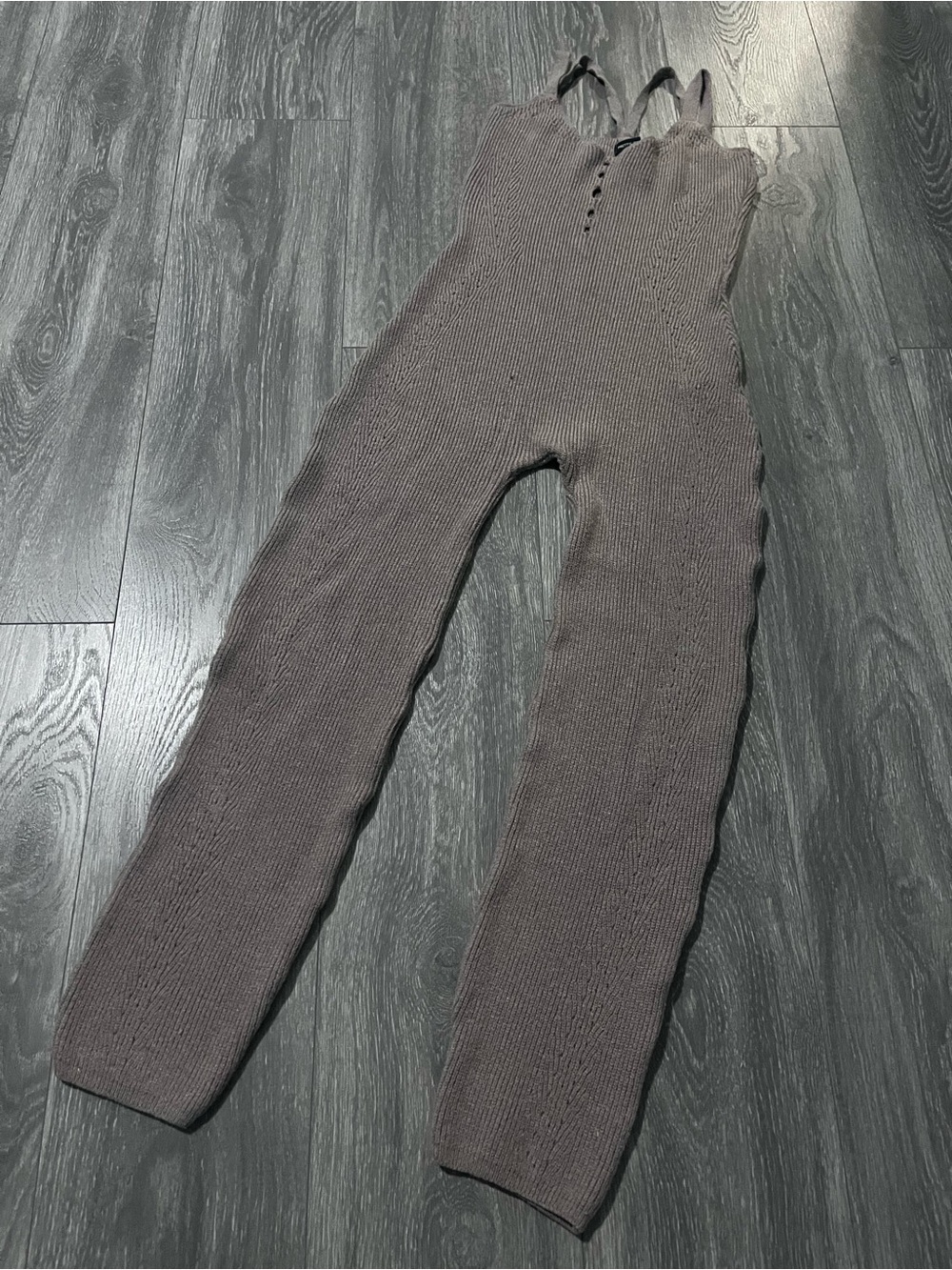 PrettyLittleThing Ribbed Strap Jumpsuit in Taupe large but runs small